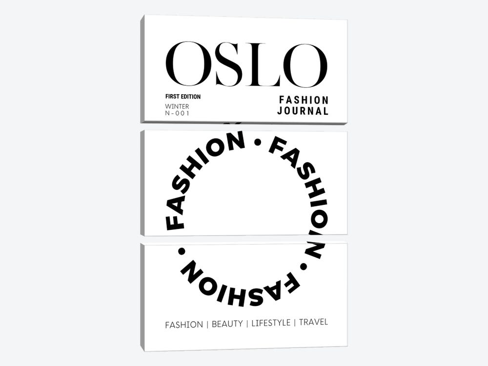 Oslo Fashion Journal Magazine Cover In Black And White by Page Turner 3-piece Canvas Wall Art