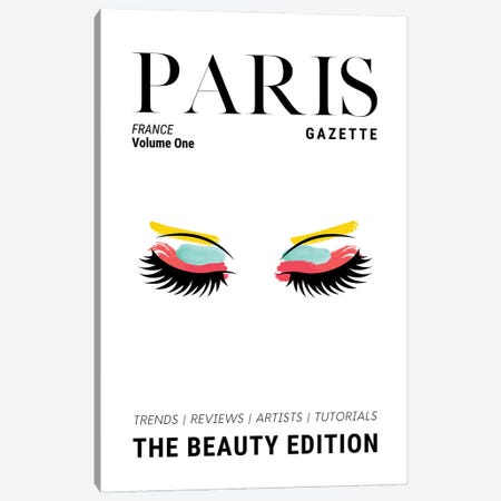 Paris Gazette Makeup Magazine Cover With Colorful Eyeshadow And Lashes Canvas Print #DHV71} by Design Harvest Art Print