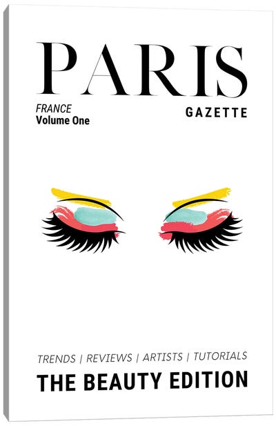 Paris Gazette Makeup Magazine Cover With Colorful Eyeshadow And Lashes Canvas Art Print - Paris Typography