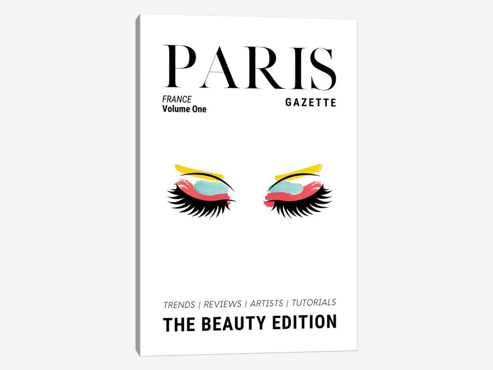Paris Gazette Makeup Magazine Cover With Colorful Eyeshadow And Lashes by Page Turner 1-piece Canvas Print