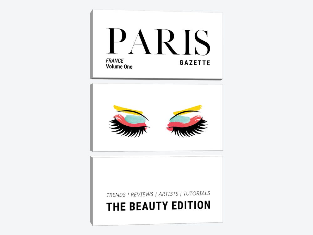 Paris Gazette Makeup Magazine Cover With Colorful Eyeshadow And Lashes by Page Turner 3-piece Canvas Print
