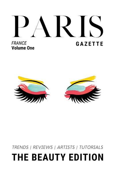 Paris Typography: Paris Gazette Makeup Magazine Cover With Colorful Eyeshadow And Lashes by Page Turner