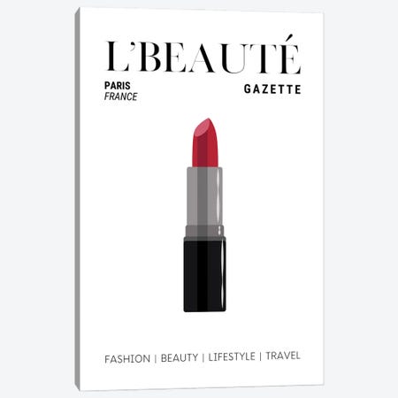 L'Beaute Gazette Makeup Magazine Cover With Classic Red Lipstick Canvas Print #DHV73} by Design Harvest Canvas Art Print