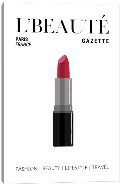 L'Beaute Gazette Makeup Magazine Cover With Classic Red Lipstick Canvas Art Print - Design Harvest