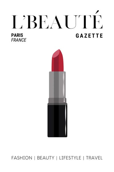 Paris Typography: L'Beaute Gazette Makeup Magazine Cover With Classic Red Lipstick by Page Turner