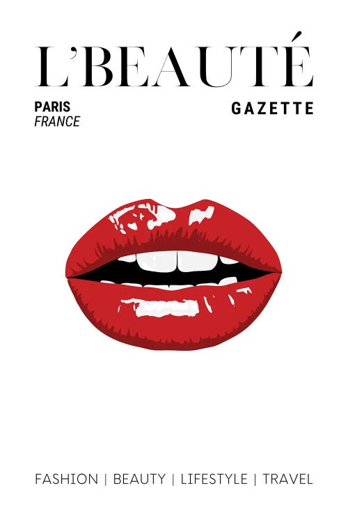 Paris Gazette Beauty Magazine Cover with Classic Red Lipstick by Advertisements - Advertisements East Urban Home Size: 18 H x 12 W x 1.5 D
