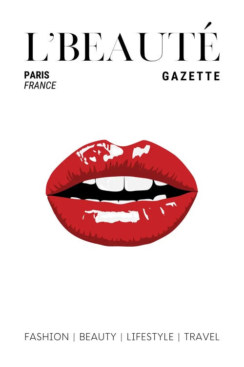 L'Beaute Gazette Beauty Magazine Cover With Classic Glossy Red Lips by Page Turner wall art