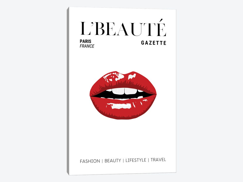 L'Beaute Gazette Beauty Magazine Cover With Classic Glossy Red Lips by Page Turner 1-piece Canvas Artwork
