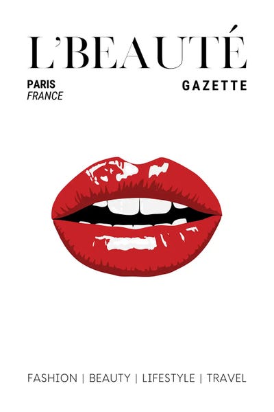 Paris Typography: L'Beaute Gazette Beauty Magazine Cover With Classic Glossy Red Lips by Page Turner
