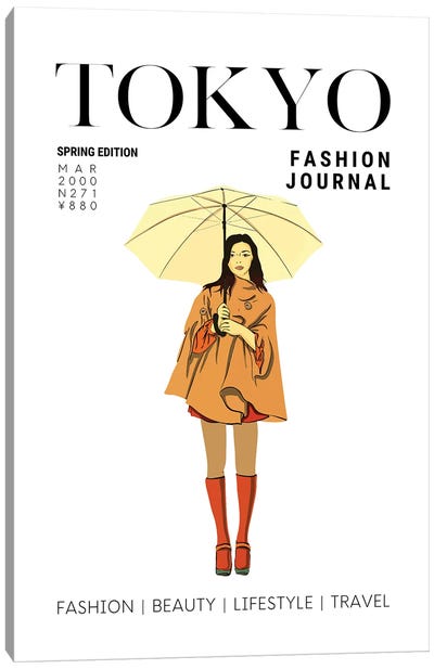 Tokyo Japanese Fashion Magazine Cover With Girl Holding Umbrella Canvas Art Print - Tokyo Art