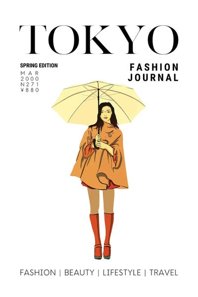 Tokyo: Tokyo Japanese Fashion Magazine Cover With Girl Holding Umbrella by Page Turner