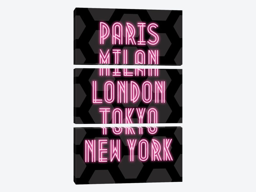 Neon Fashion Capital Cities Paris, Milan, London, Tokyo And New York by Page Turner 3-piece Canvas Artwork