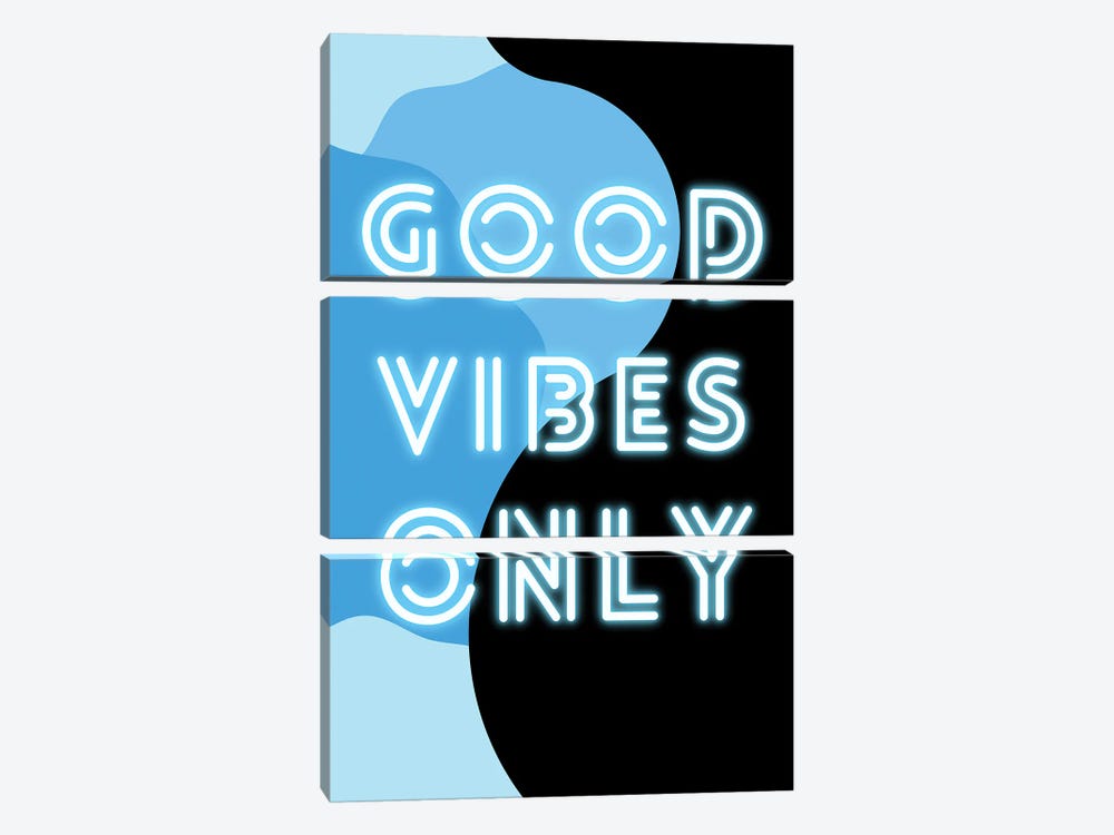 Neon Good Vibes Only In Retro Blue by Page Turner 3-piece Art Print