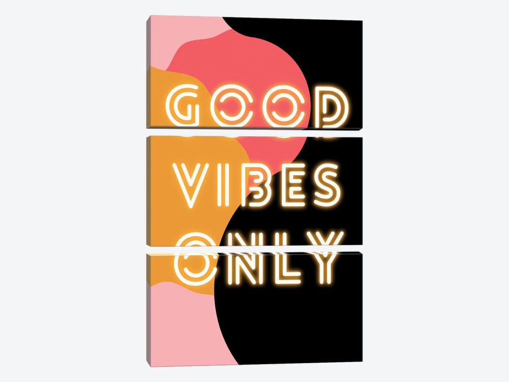 Neon Good Vibes Only In Retro Pink by Page Turner 3-piece Canvas Artwork