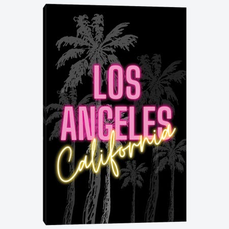 Neon Los Angeles California Design On Palm Tree Background Canvas Print #DHV84} by Design Harvest Art Print