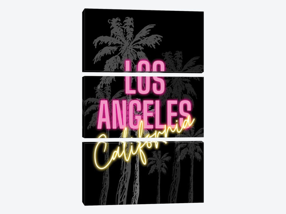 Neon Los Angeles California Design On Palm Tree Background by Page Turner 3-piece Art Print