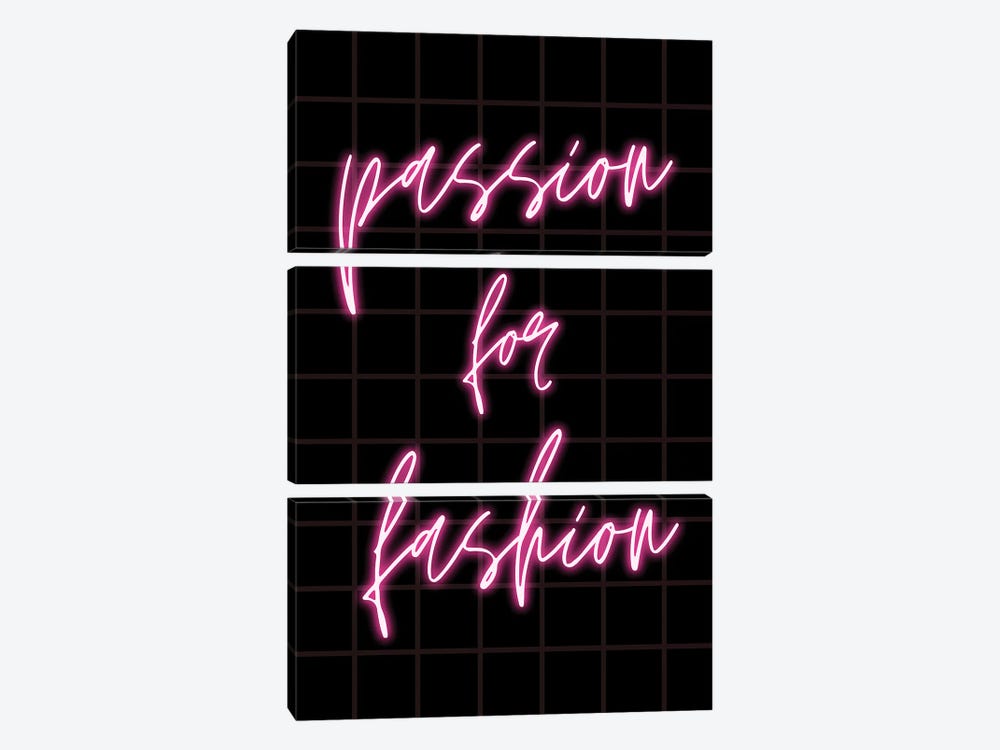 Neon Passion For Fashion Design On Grid Background by Page Turner 3-piece Canvas Art
