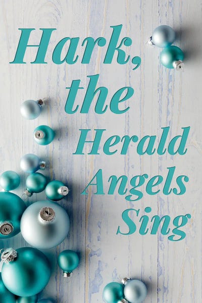 Modern Christmas In Blue - Hark The Herald Angels by Page Turner metal wall art