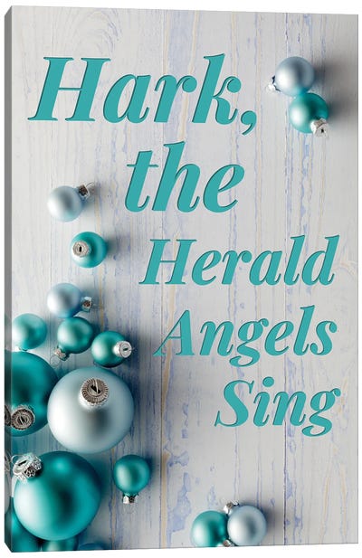 Modern Christmas In Blue - Hark The Herald Angels Canvas Art Print - Seasonal Glam