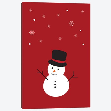 Red Christmas Snowman And Snowflakes Canvas Print #DHV89} by Design Harvest Canvas Artwork