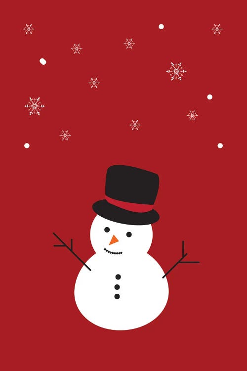 Red Christmas Snowman And Snowflakes