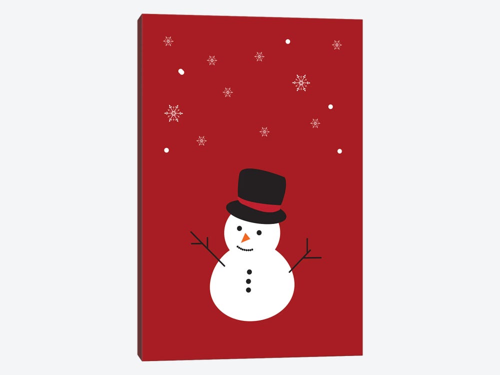 Red Christmas Snowman And Snowflakes by Page Turner 1-piece Canvas Artwork