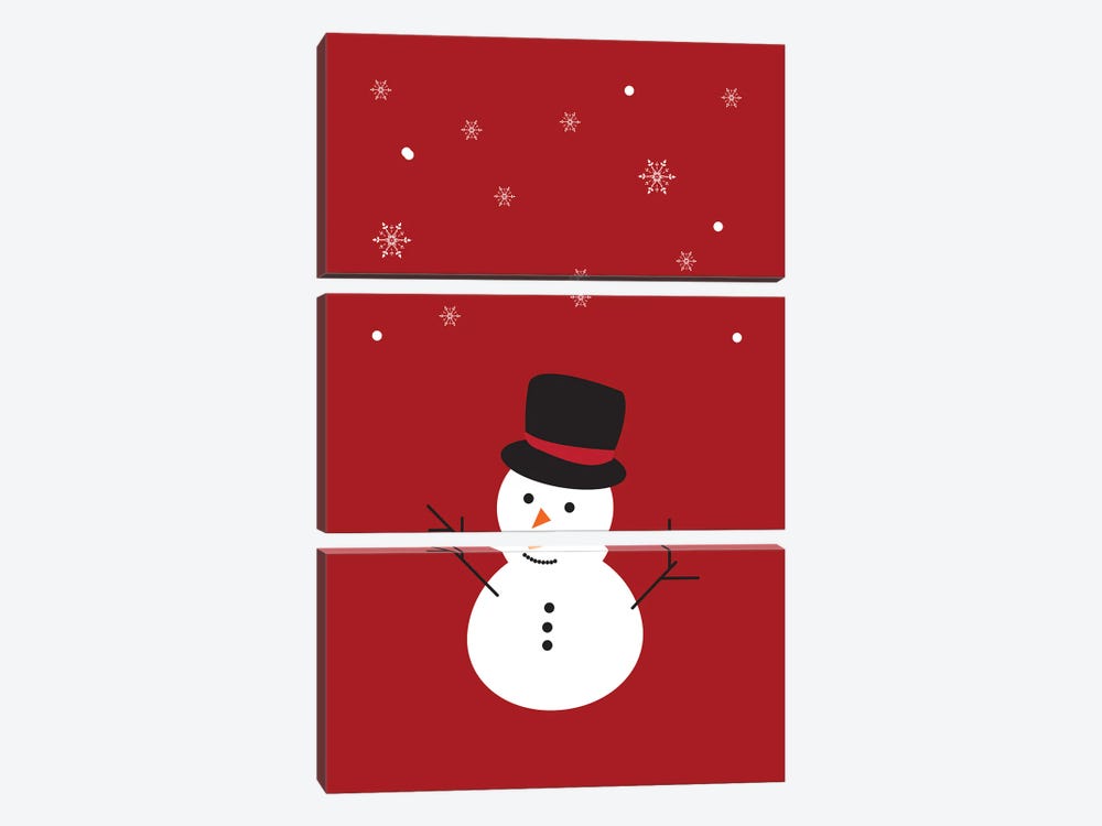 Red Christmas Snowman And Snowflakes by Page Turner 3-piece Canvas Wall Art