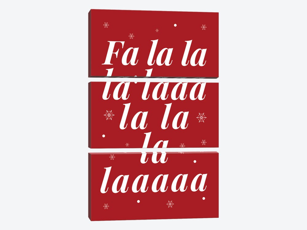 Red Christmas Fa La La And Snowflakes by Page Turner 3-piece Canvas Art