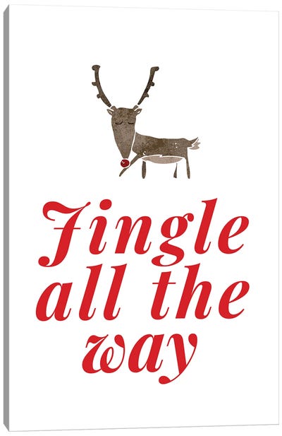 Red Christmas - Jingle All The Way With Reindeer Canvas Art Print - Reindeer Art