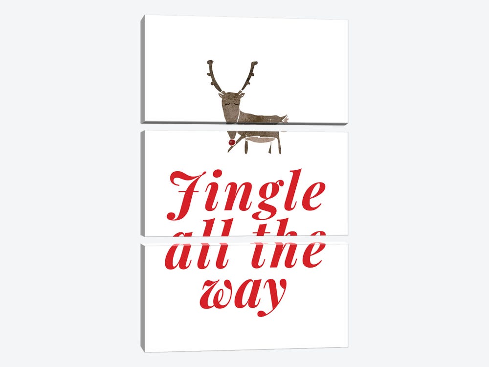 Red Christmas - Jingle All The Way With Reindeer by Page Turner 3-piece Art Print