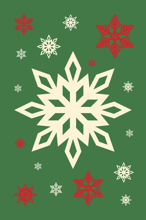 Natural Christmas With Snowflakes On Green Background