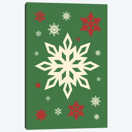 Natural Christmas With Snowflakes On Green Background Canvas Print #DHV94} by Design Harvest Canvas Artwork