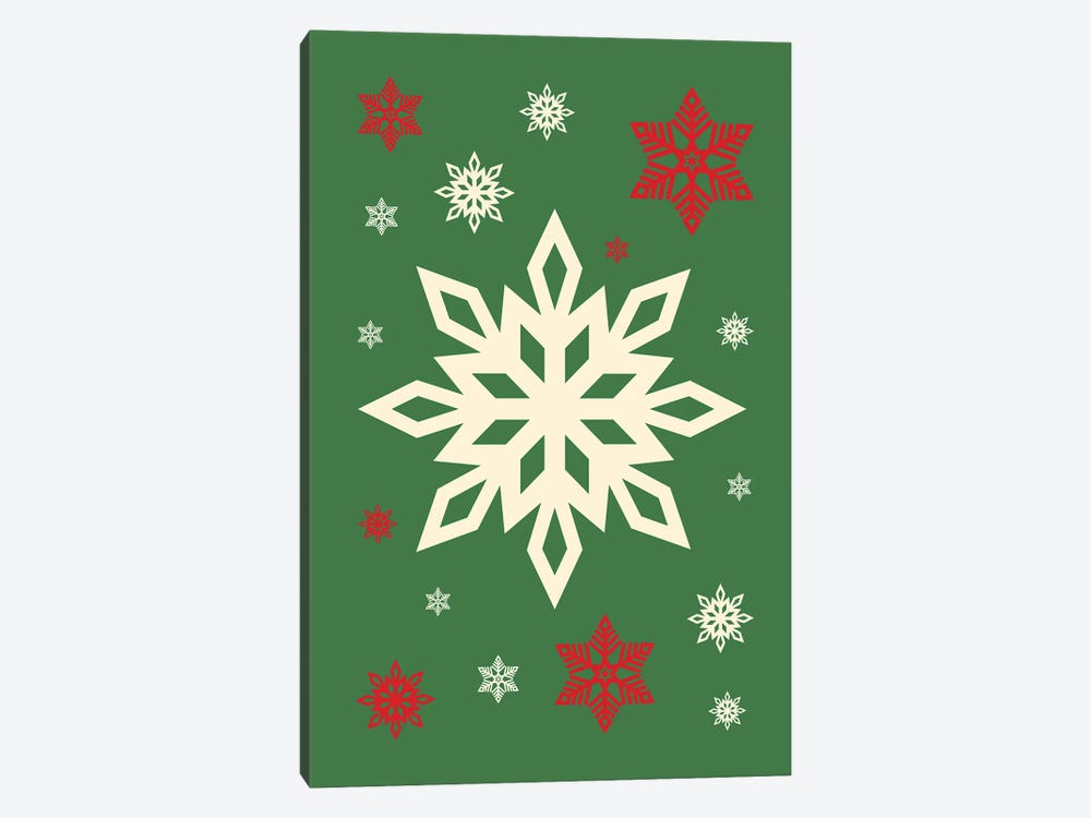 Natural Christmas With Snowflakes On Green Background by Page Turner 1-piece Canvas Artwork