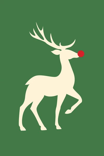 Reindeer: Natural Christmas - Rudolph The Red Nosed Reindeer On Green Background by Page Turner
