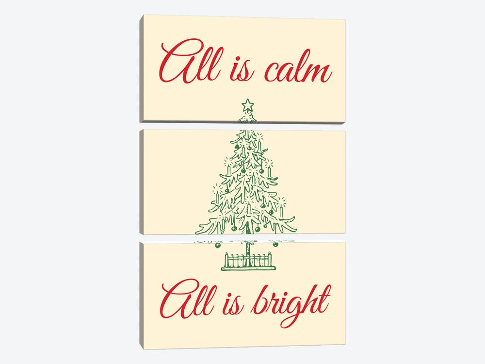 Natural Christmas - All Is Calm All Is Bright With Christmas Tree by Page Turner 3-piece Canvas Art Print