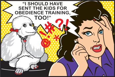 Obedience Training by Dog is Good and Cat is Good metal wall art