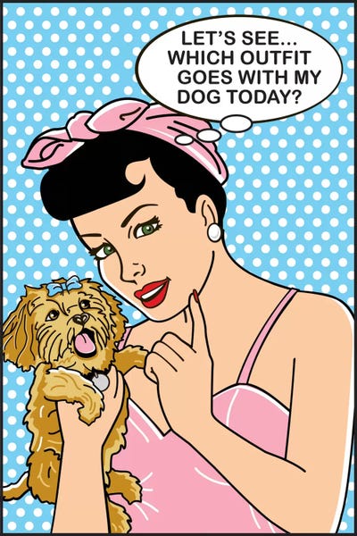 Which Outfit Goes With My Dog? by Dog is Good and Cat is Good framed canvas print