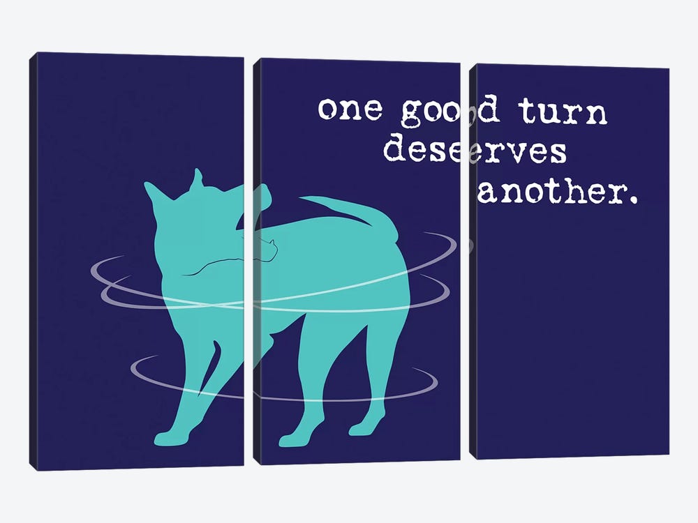 One Good Turn On Blue by Dog is Good and Cat is Good 3-piece Canvas Art Print
