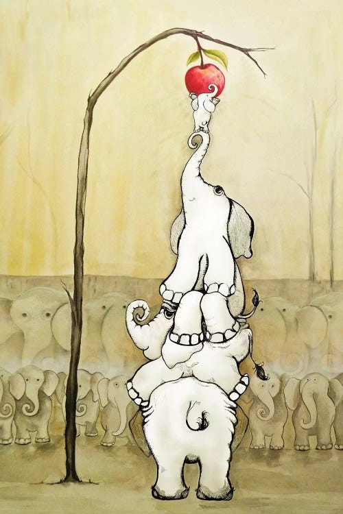 Whimsical Elephants with Red Apple by Diannart wall art