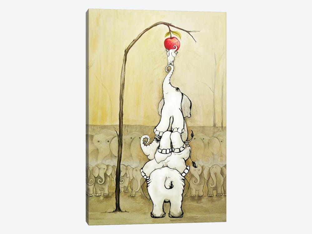 Whimsical Elephants with Red Apple by Diannart 1-piece Canvas Wall Art