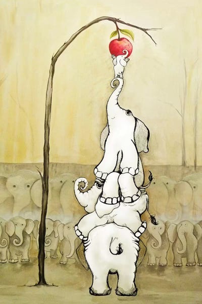 Diannart: Whimsical Elephants with Red Apple by Diannart
