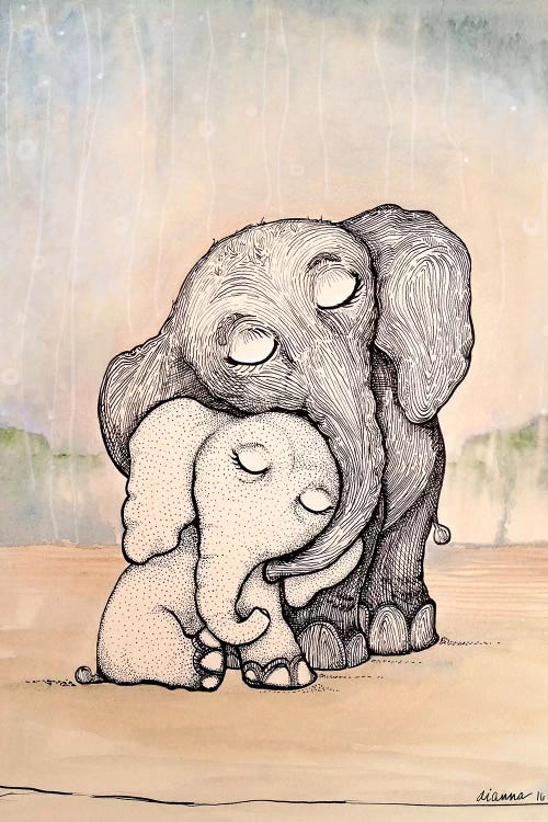 Whimsical Mom and Baby Elephant