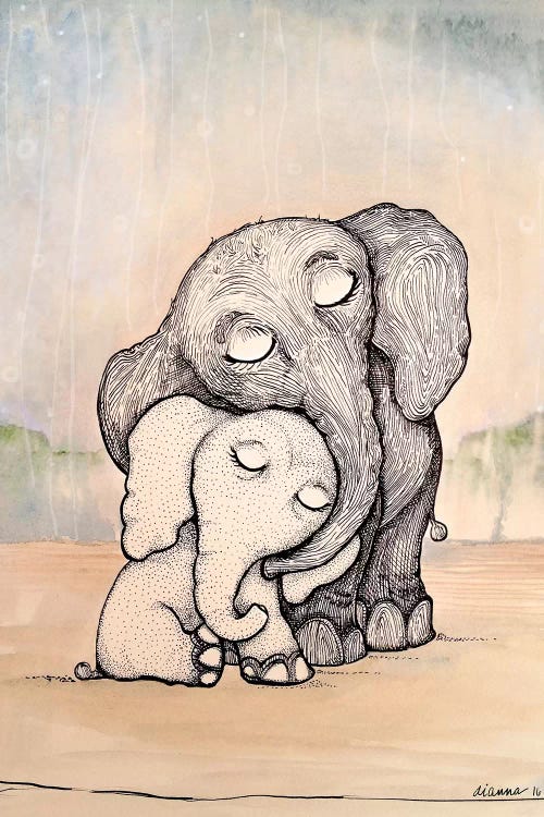 Whimsical Mom and Baby Elephant by Diannart wall art