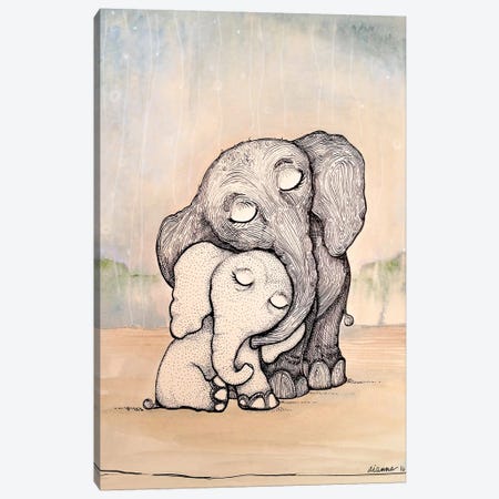 Whimsical Mom and Baby Elephant Canvas Print #DIN30} by Diannart Canvas Artwork