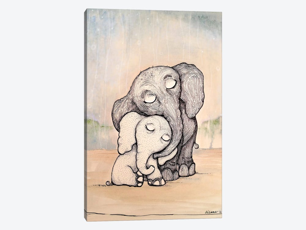 Whimsical Mom and Baby Elephant by Diannart 1-piece Canvas Artwork