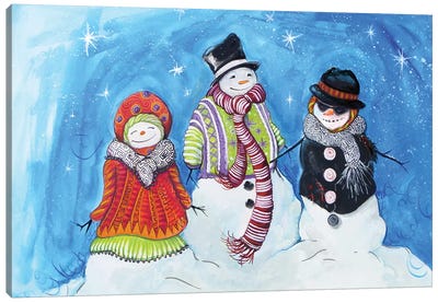 Snow Villagers Canvas Art Print - Snowman Art