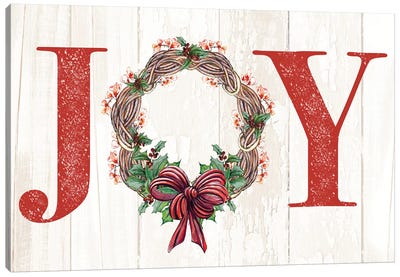 Joyeux Noel Wreath Canvas Art Print - Christmas Trees & Wreath Art