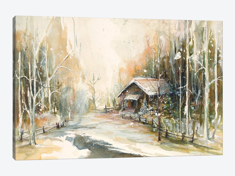 Cabin In Snowy Woods by Diannart 1-piece Canvas Art