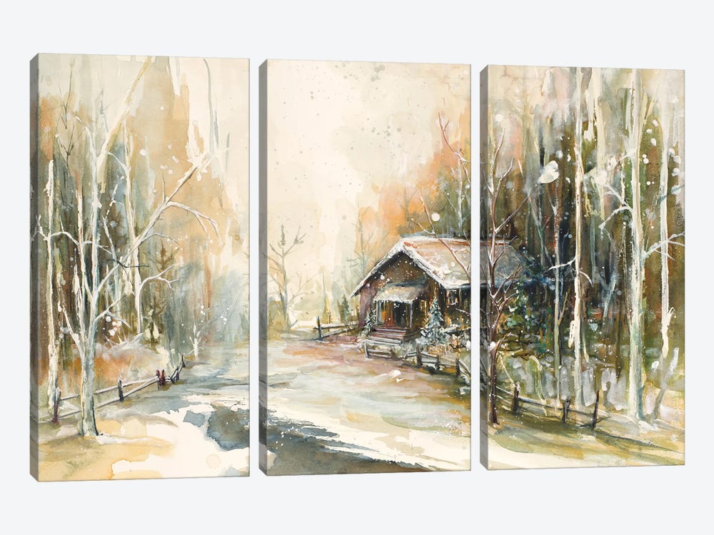 Cabin In Snowy Woods by Diannart 3-piece Canvas Art