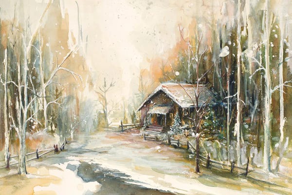 Lakehouse Décor: Cabin In Snowy Woods by Diannart